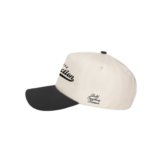 Varsity Hat – White & Black Stitch